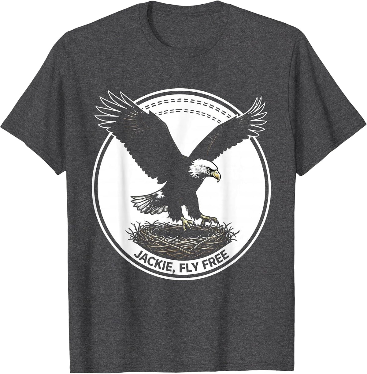 Men's Jackie Fly Free Vintage Bald Eagle Silhouette Patriotic T-Shirt - Dark Heather Grey