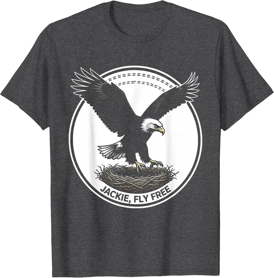 Men's Jackie Fly Free Vintage Bald Eagle Silhouette Patriotic T-Shirt - Dark Heather Grey