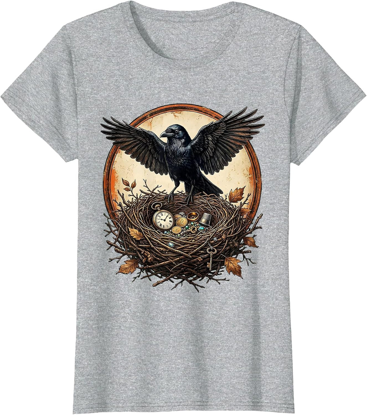Crow Nest Shiny Treasures Collection Illustration T-Shirt - Heather Grey