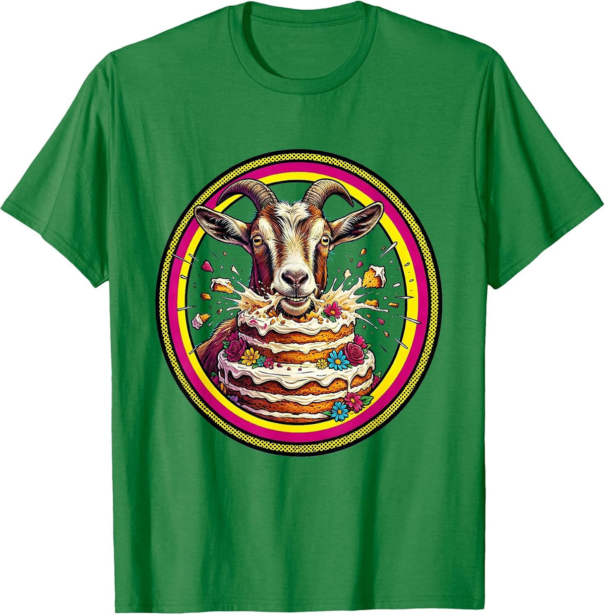 Men's Goat Eating Wedding Cake Funny Reception Art T-Shirt - Kelly Green