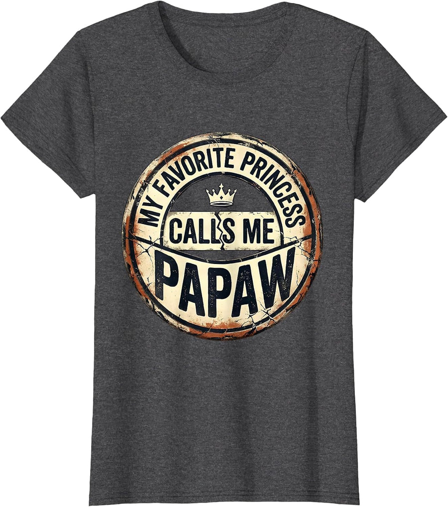 Women's My Favorite Princess Calls Me Papaw Distressed Family T-Shirt - Dark Heather Grey