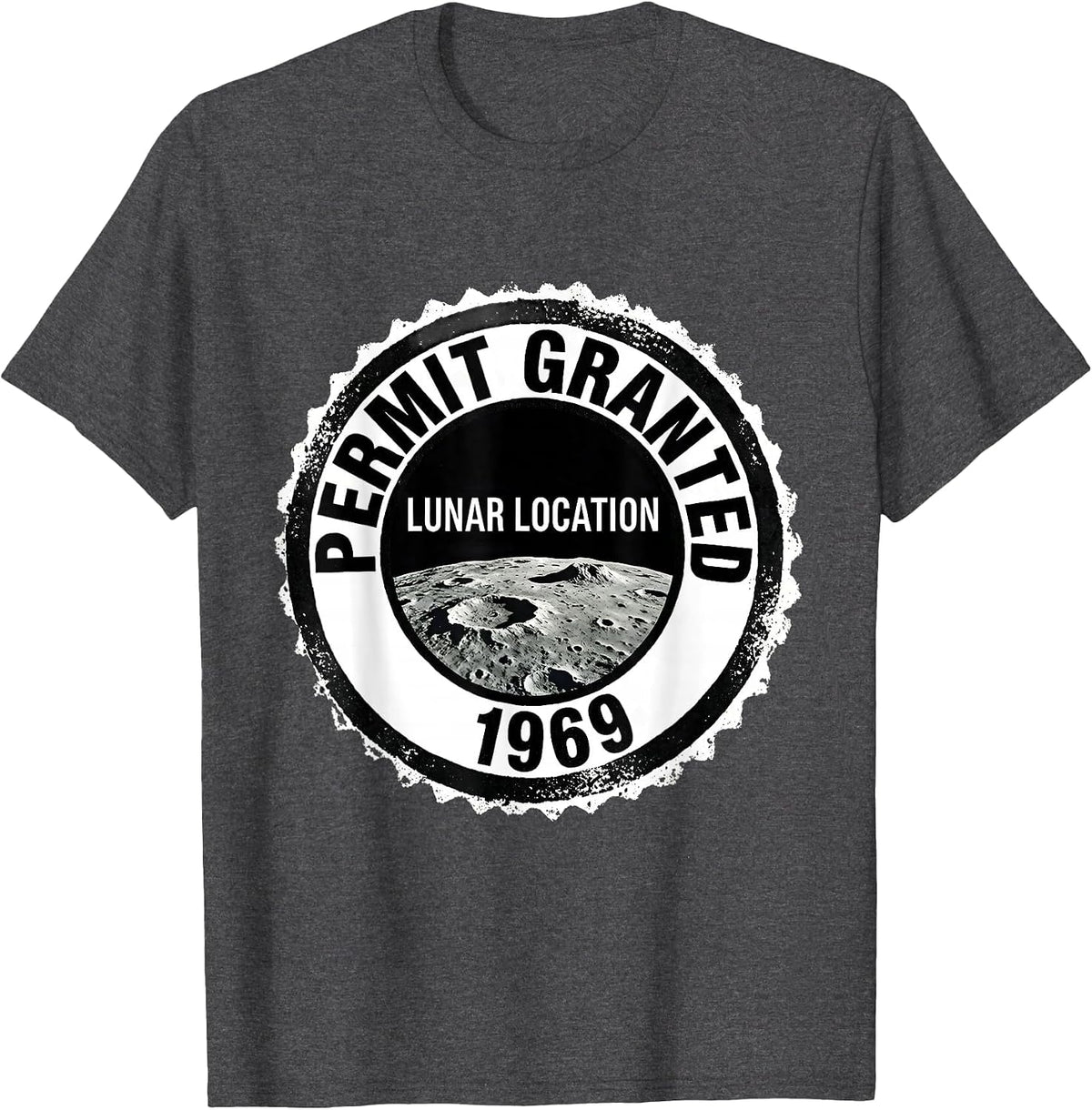 Men's Permit Granted Lunar Location 1969 Retro Astronomy Graphic T-Shirt - Dark Heather Grey