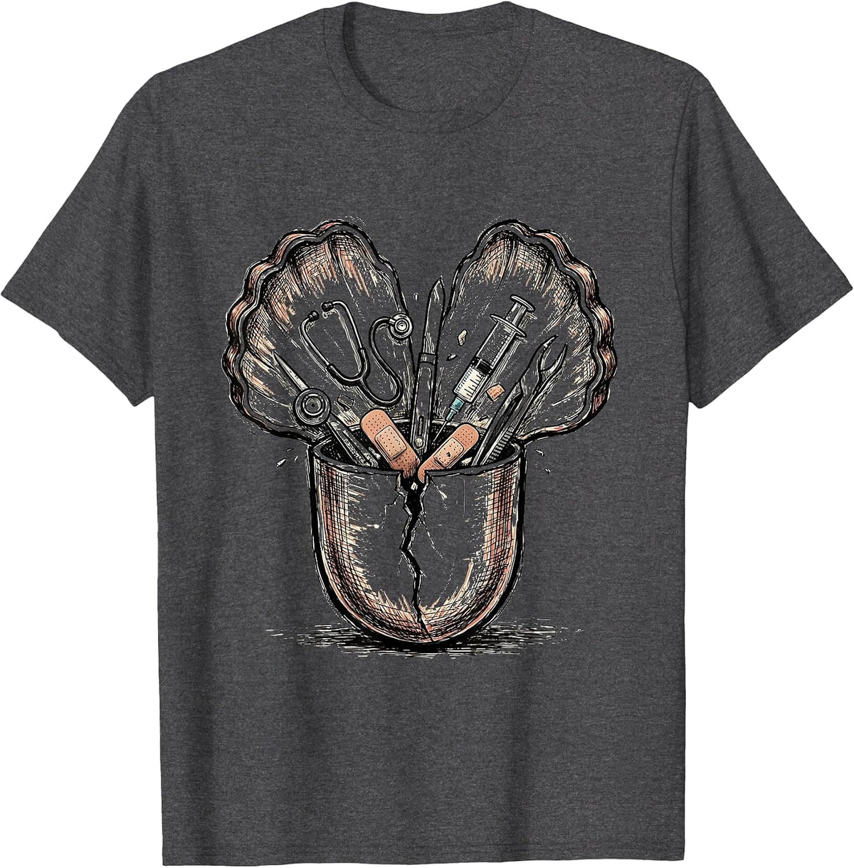 Men's Medical Assistant Pill Capsule Tools Graphic T-Shirt - Dark Heather Grey