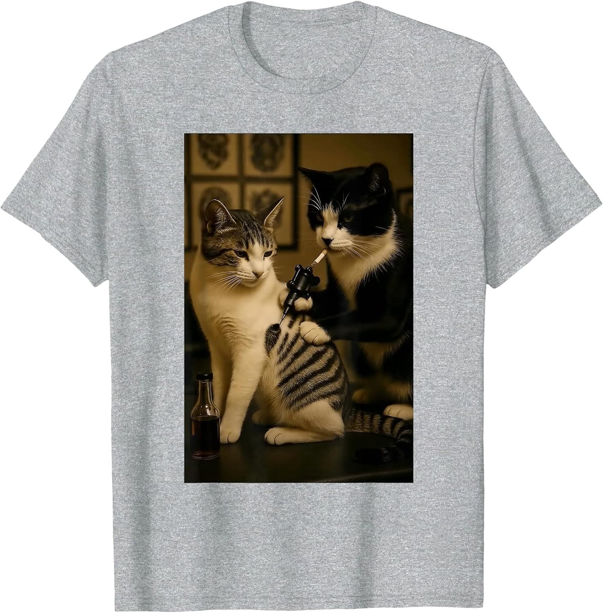 Vintage Cat Smoking Tattoo Inked Kitty Artist Funny Meme T-Shirt - Heather Grey