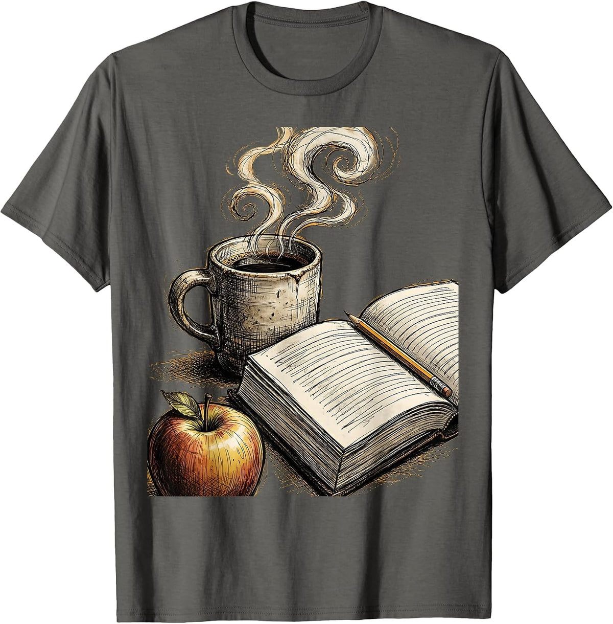 English Teacher Coffee and Grade Book Graphic T-Shirt - Asphalt Grey
