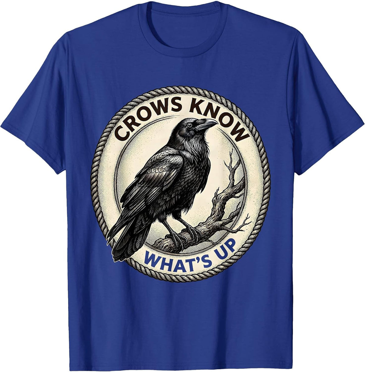 Men's Crows Know What's Up Bold Crow Graphic Design T-Shirt - Royal Blue
