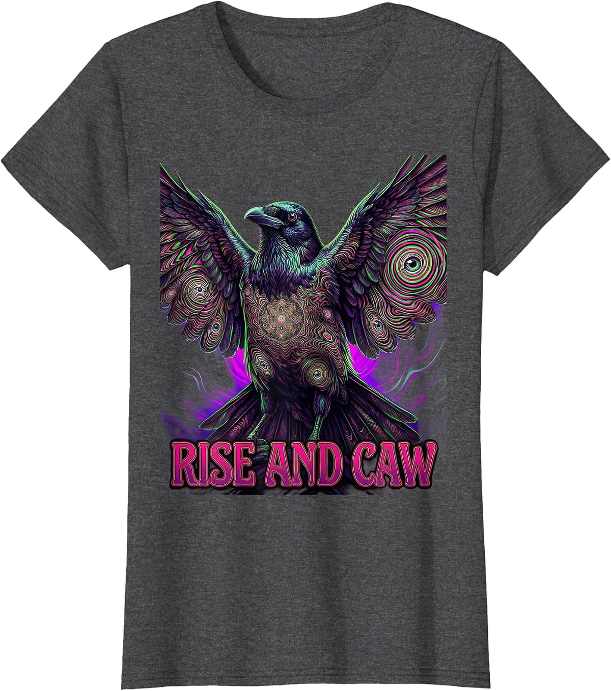Women's Rise and Caw Funny Crow Design T-Shirt - Dark Heather Grey