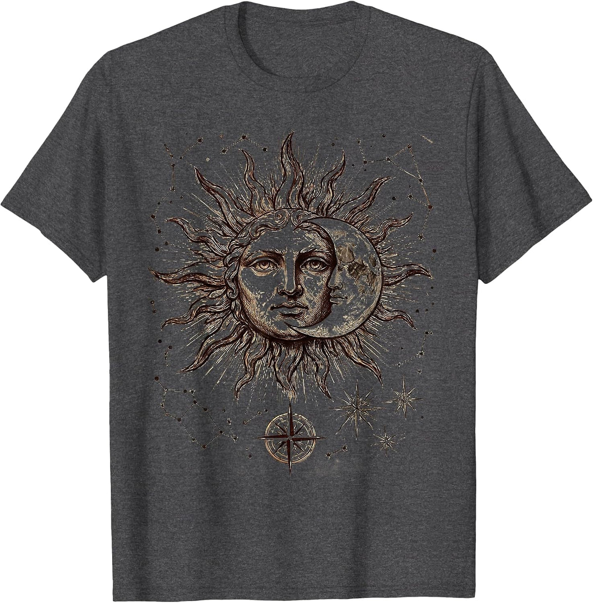 Men's Renaissance Celestial Map Sun Moon Constellations T-Shirt - Dark Heather Grey