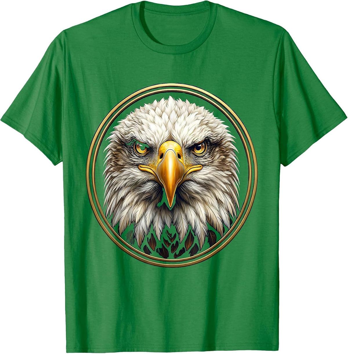 Men's Bald Eagle Head Portrait Sharp Eyes Illustration T-Shirt - Kelly Green