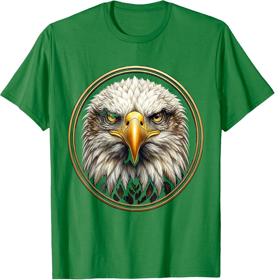 Men's Bald Eagle Head Portrait Sharp Eyes Illustration T-Shirt - Kelly Green