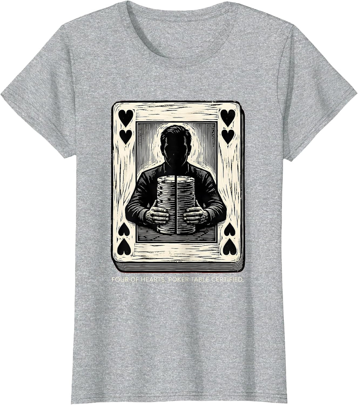 Women's Four of Hearts Poker Table Certified Funny Casino Humor T-Shirt - Heather Grey