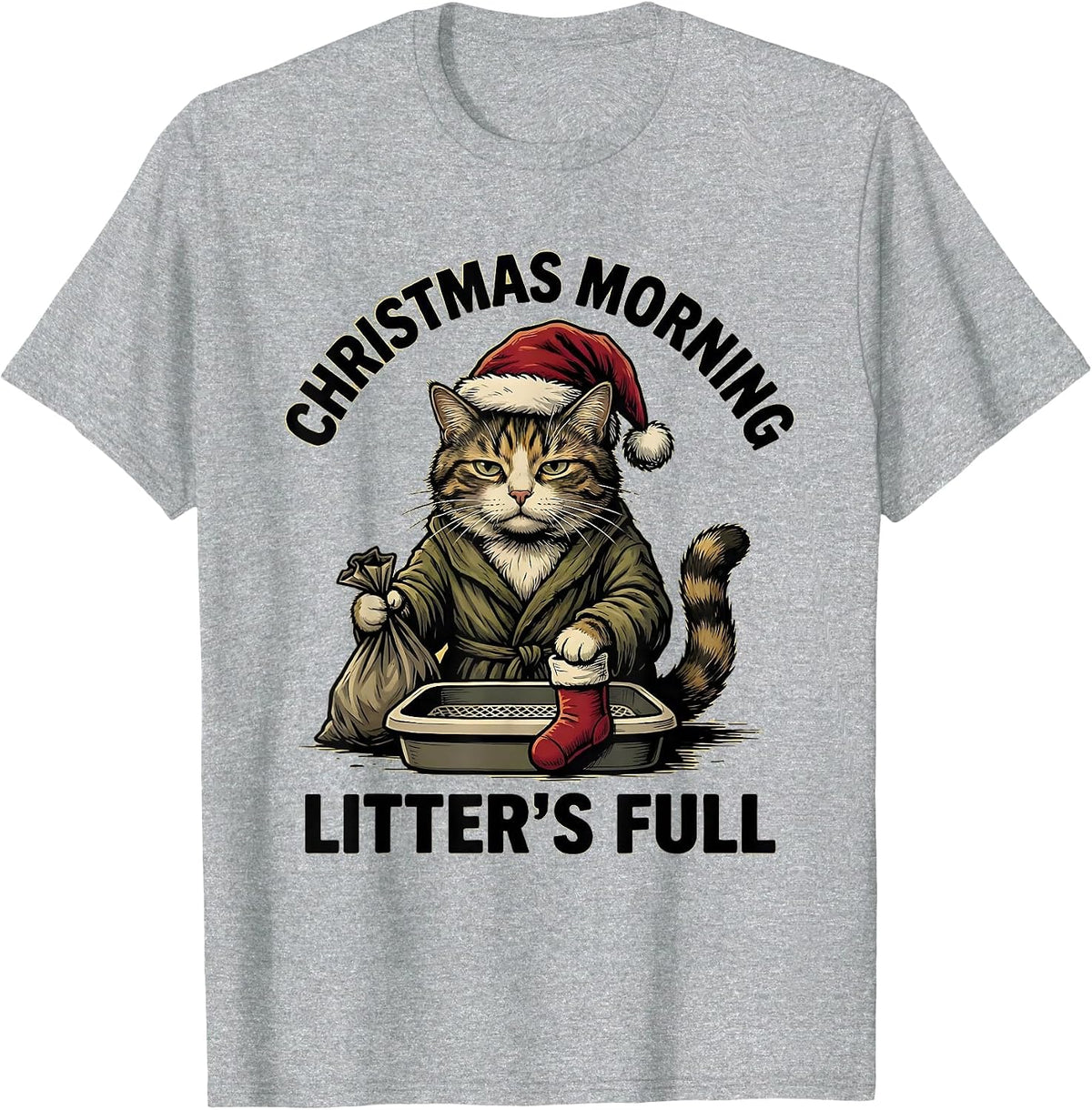 Men's Christmas Morning, Litter's Full Funny Cat Lover Ugly T-Shirt - Heather Grey