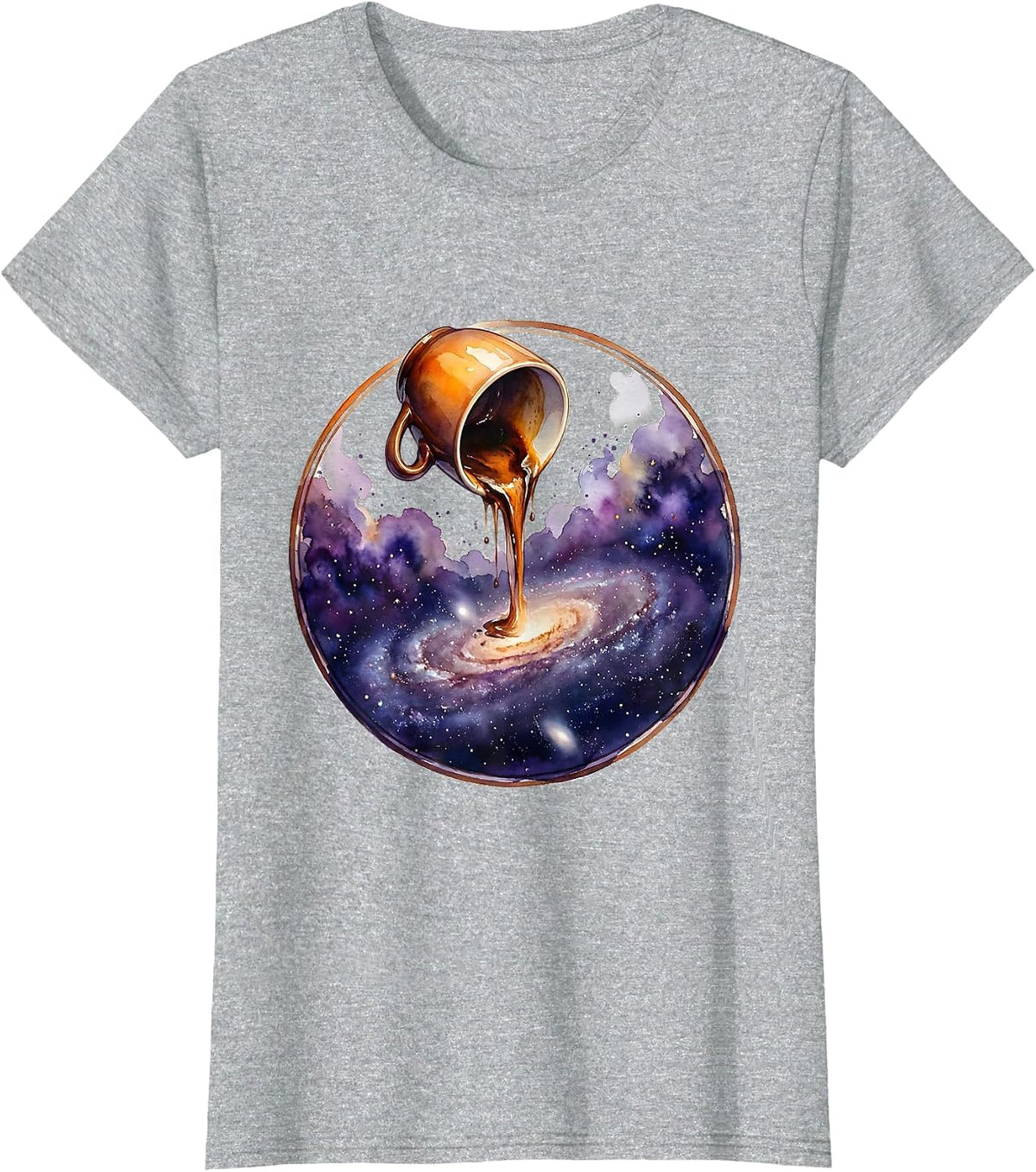 Women's Galaxy Poured From a Coffee Cup Illustration T-Shirt - Heather Grey