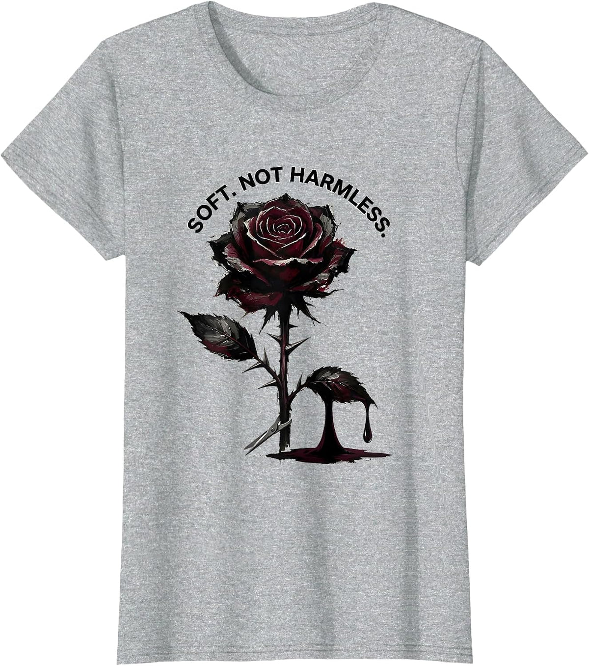 Soft. Not Harmless Dark Gothic Romance Ink Brush Flower Art T-Shirt - Heather Grey