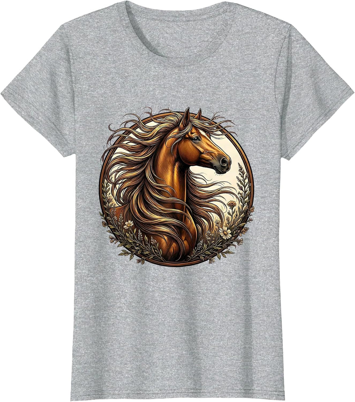 Women's Wild Horse Mane Flowing in the Wind Graphic T-Shirt - Heather Grey