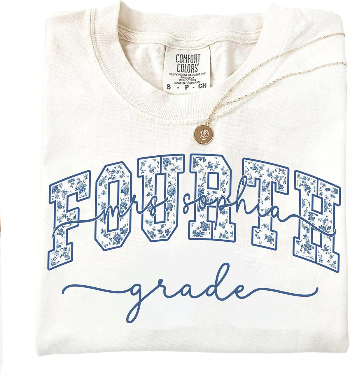 Personalized Grade Level Teacher Shirt, Custom Name Varsity Floral Letter Tee, Back to School Classroom Outfit - Fourth