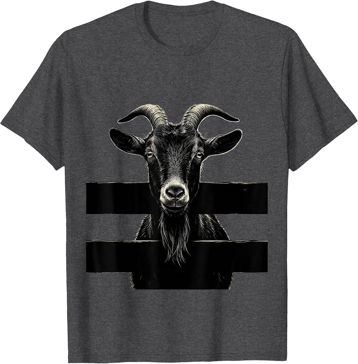 Men's Curious Goat Peering Over Wooden Fence T-Shirt - Dark Heather Grey