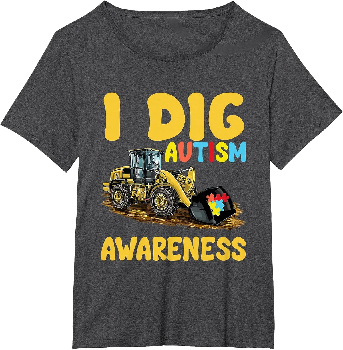 I Dig Autism Awareness Tractor Puzzle Toddlers Kids Boys T-Shirt - Dark Heather Grey