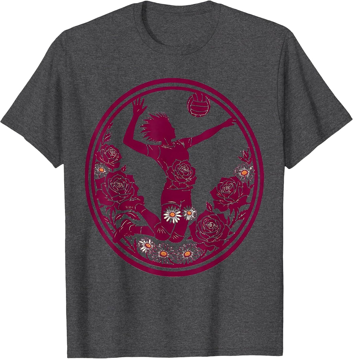 Floral Volleyball Bloom Graphic Tee for Teen Girls T-Shirt - Dark Heather Grey