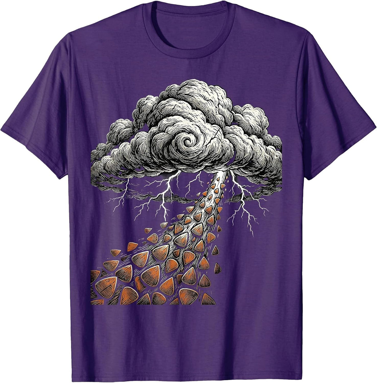 Grunge Storm Cloud Raining Guitar Picks Art T-Shirt - Purple