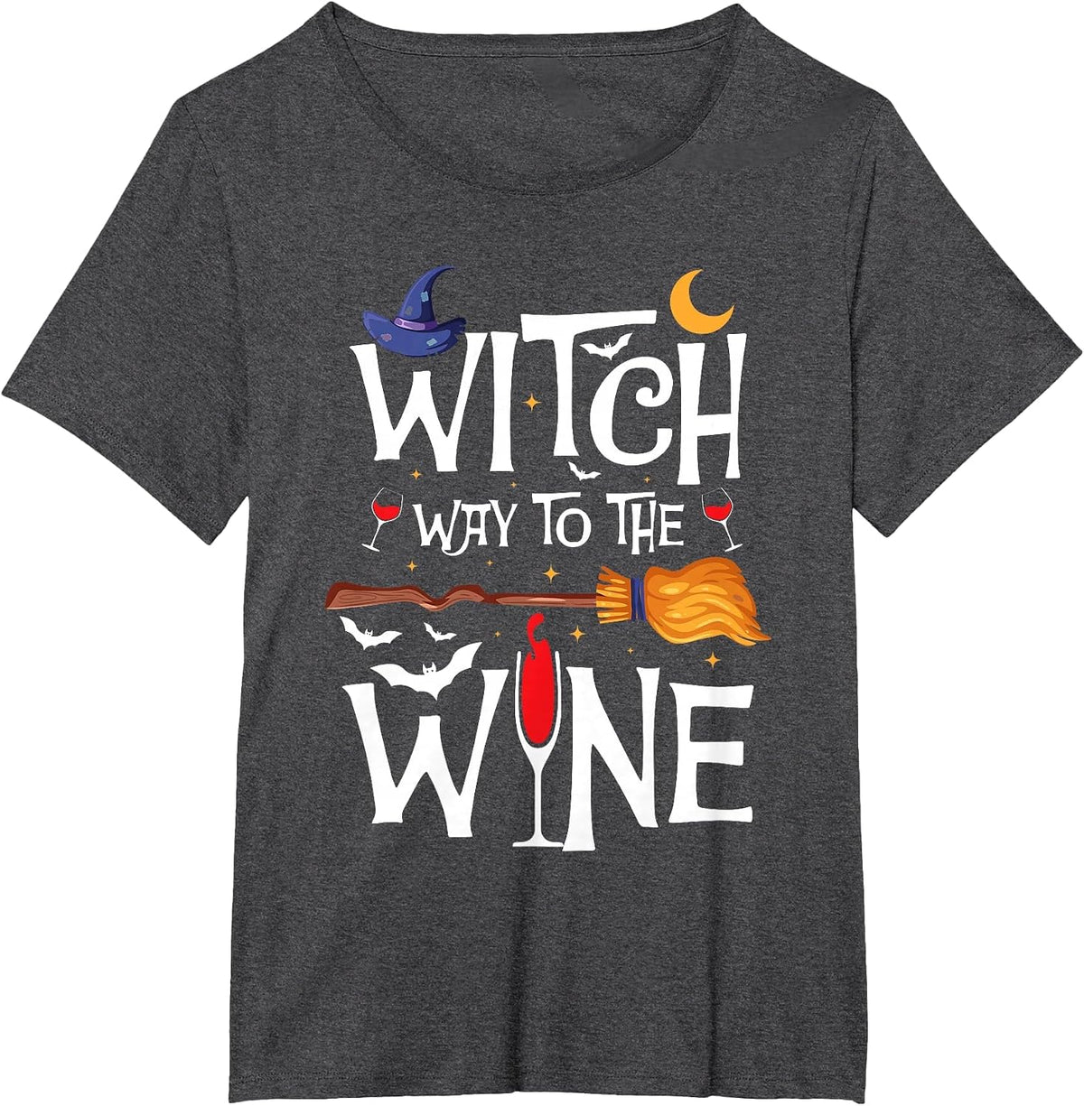 Witch Way to The Wine Halloween Party Costume T-Shirt - Dark Heather Grey