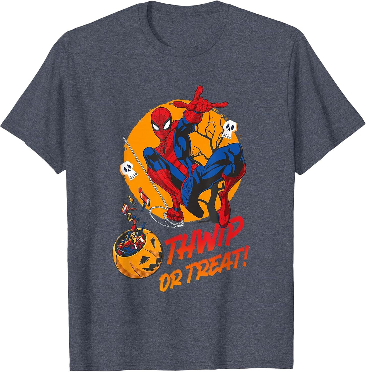Marvel Comics Halloween Spider-Man Thwip Or Treat! T-Shirt - Heather Blue