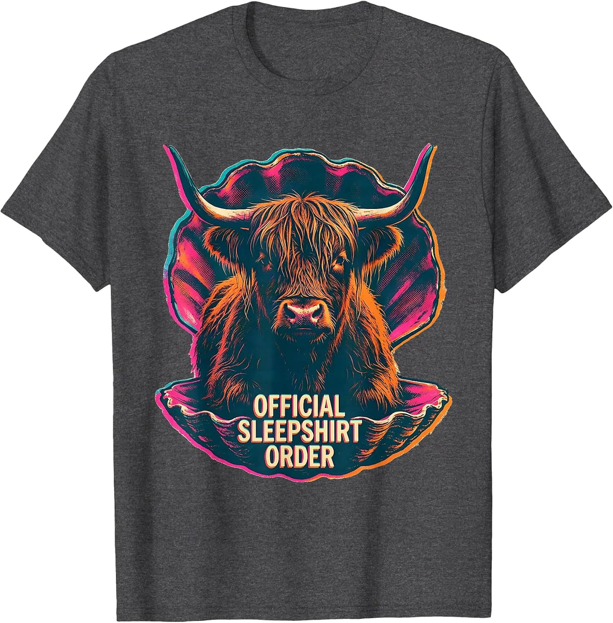 Official Sleepshirt Order Highland Cow Cozy Farm Animal T-Shirt - Dark Heather Grey