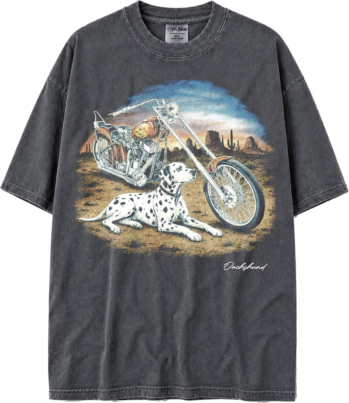 Faded U.S.A. MAX-Heavyweight Shaka Wear Oversized 7.5oz Cotton Biker Tshirt for Men & Women - Dalmatian