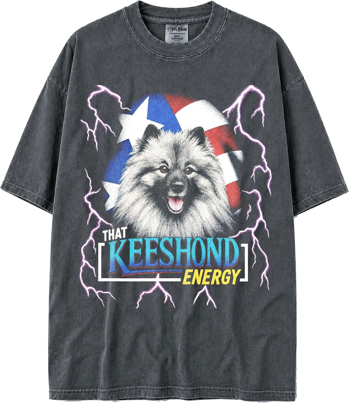 Shaka Wear USA MAX-Heavyweight 100% Faded Cotton Thunder Dogs Tshirt for Men & Women 7.5oz - Keeshond