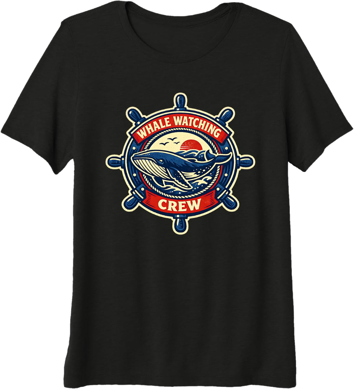 Whale Watching Crew Humpback Nautical Premium Tri-Blend T-Shirt - Black