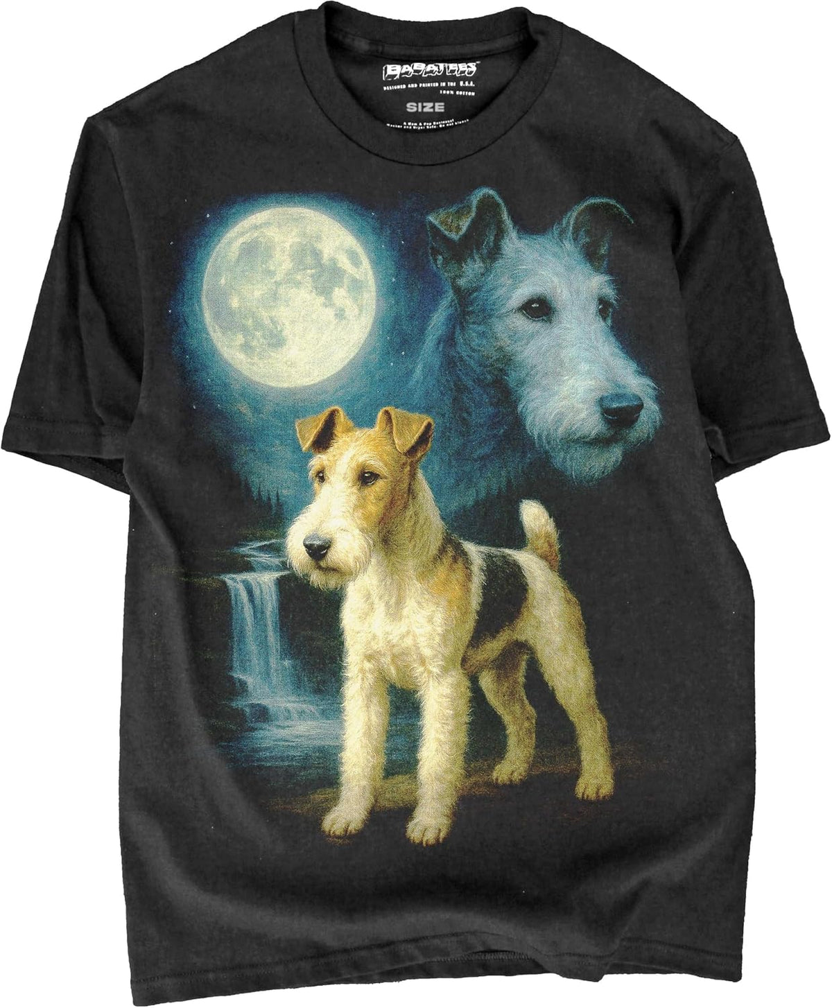 BABATEES Dog Dad & Mom Black Tshirt for Men & Women of Dogs Howling at The Moon, 100% Cotton - Wire Fox Terrier