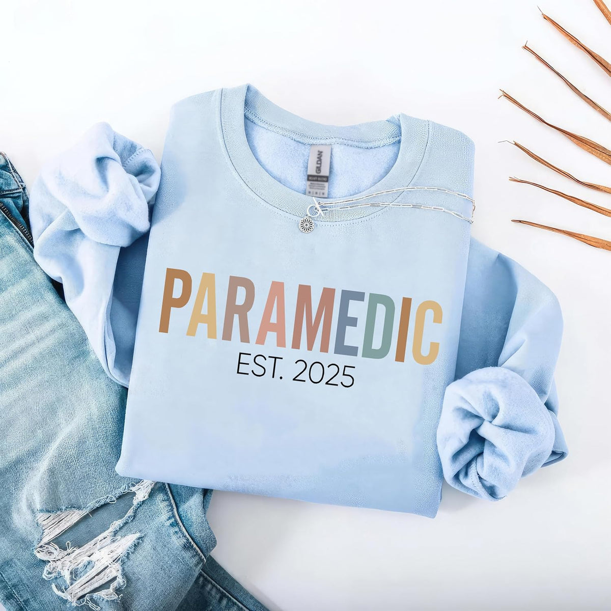 Personalized Paramedic Sweatshirt with Name on Sleeve, Custom Paramedic Crewneck Gift - size chart