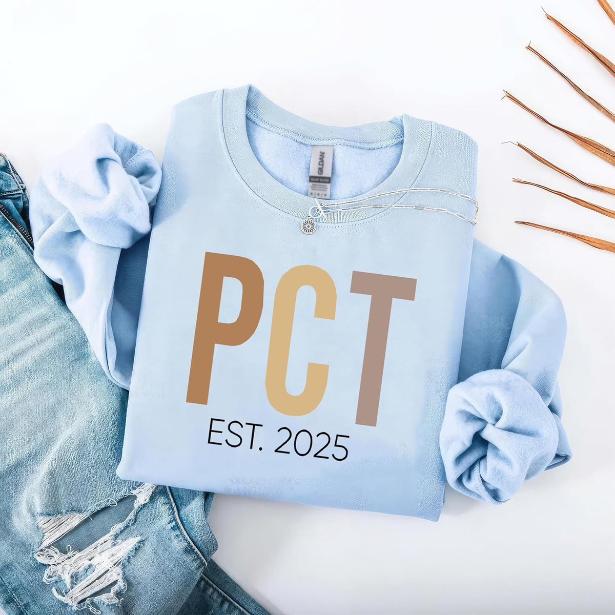 Personalized PCT Sweatshirt with Name on Sleeve, Custom PCT Crewneck Gift - size chart