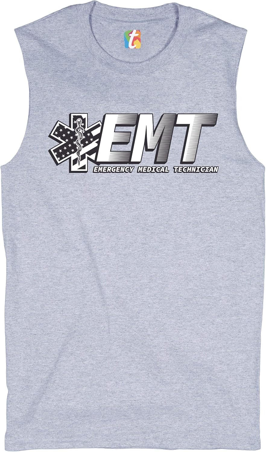Tee Hunt EMT Emergency Medical Technician Muscle Shirt EMS Paramedic Star of Life Men's - Gray