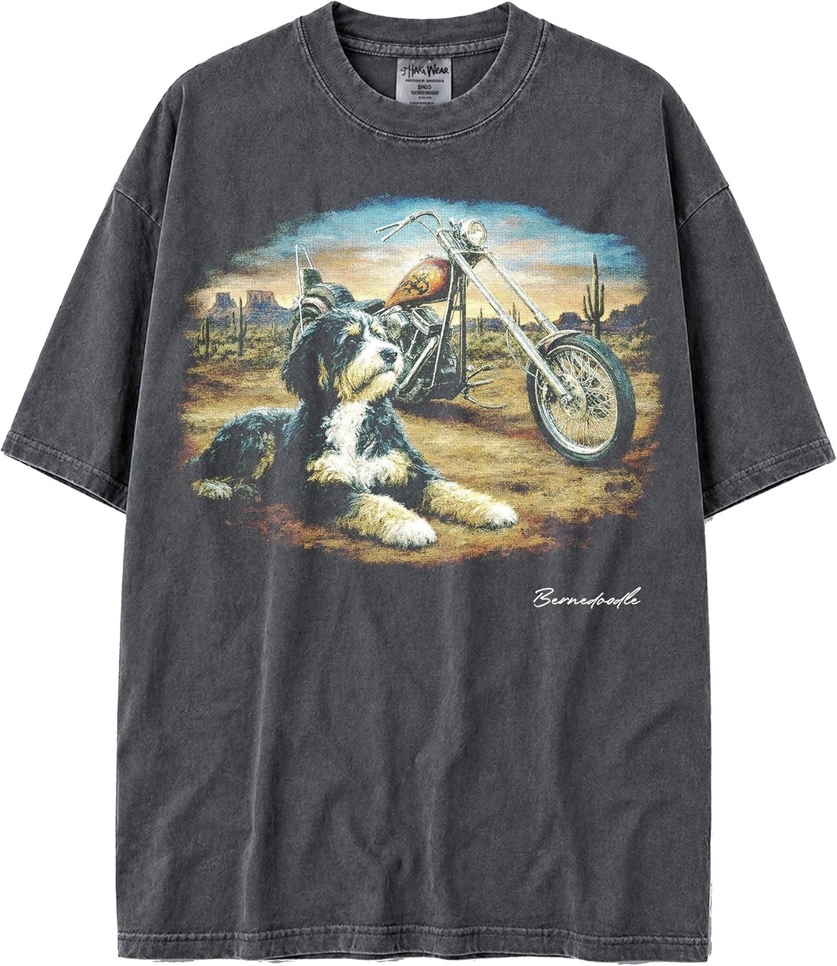 Faded U.S.A. MAX-Heavyweight Shaka Wear Oversized 7.5oz Cotton Biker Tshirt for Men & Women - Bernedoodle