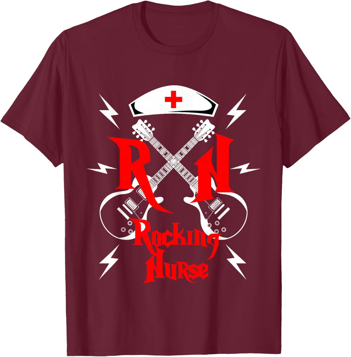 Nurse RN Guitar Rock N Roll Fan Nursing T-Shirt - Burgundy