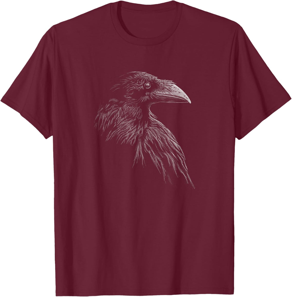 Mystical Black Raven Illustration Goth Viking Crow Artwork T-Shirt - Burgundy