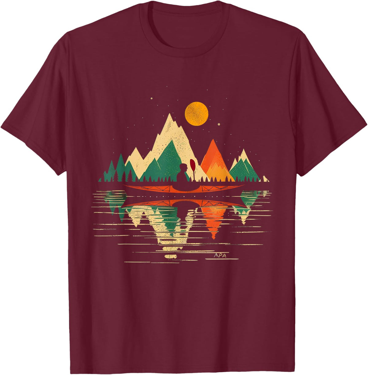 Kayaking Vintage Retro Mountains Canoe Canoeing Kayak T-Shirt - Burgundy