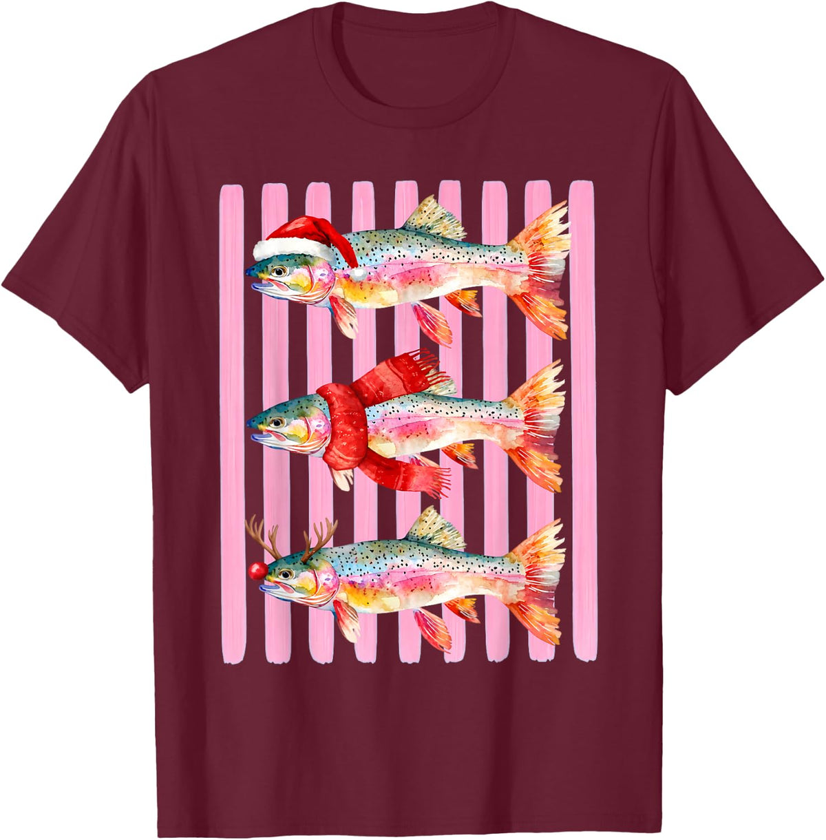 Trout Fish Merry Christmas Merry Fishmas Xmas Fish Lover T-Shirt - Burgundy