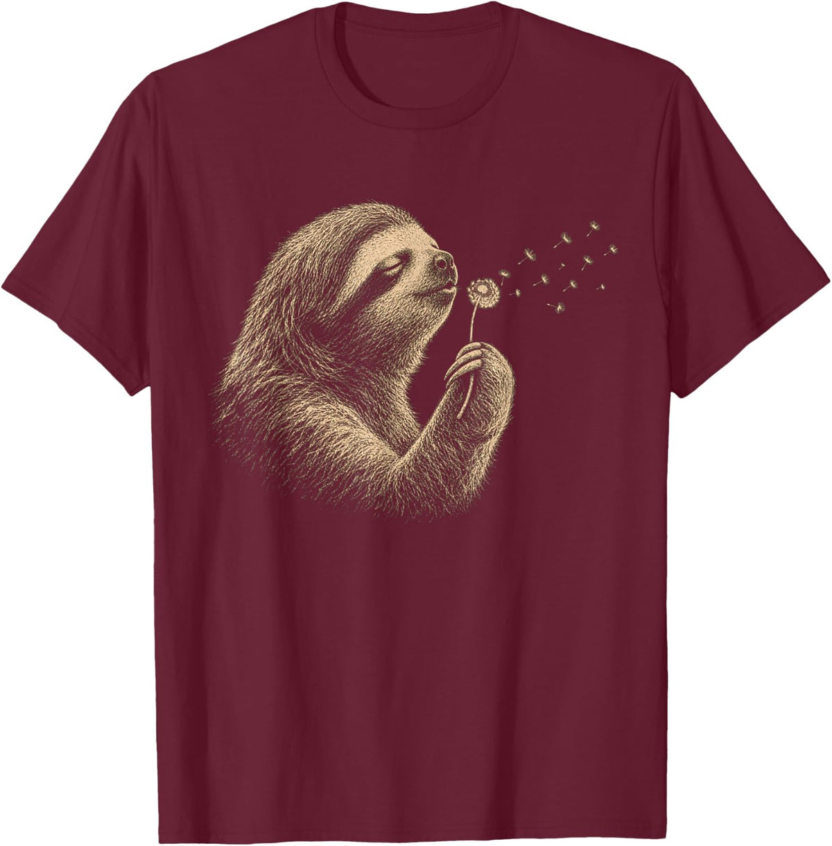 Sloth Blowing Wishes Dandelion Vintage Windflower T-Shirt - Burgundy