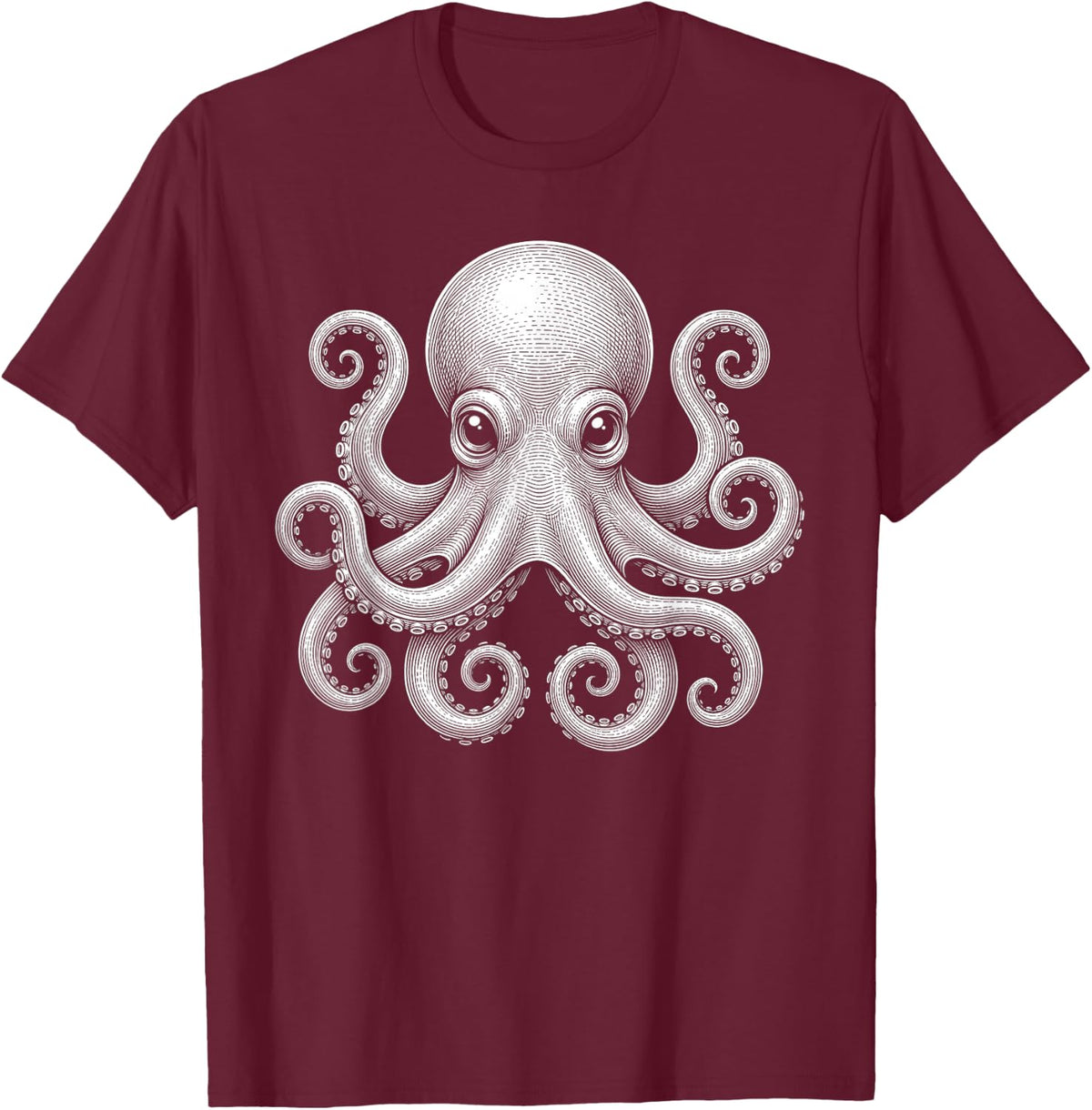 Octopus Lover Vintage Engraving Cephalopod Sea Creature T-Shirt - Burgundy