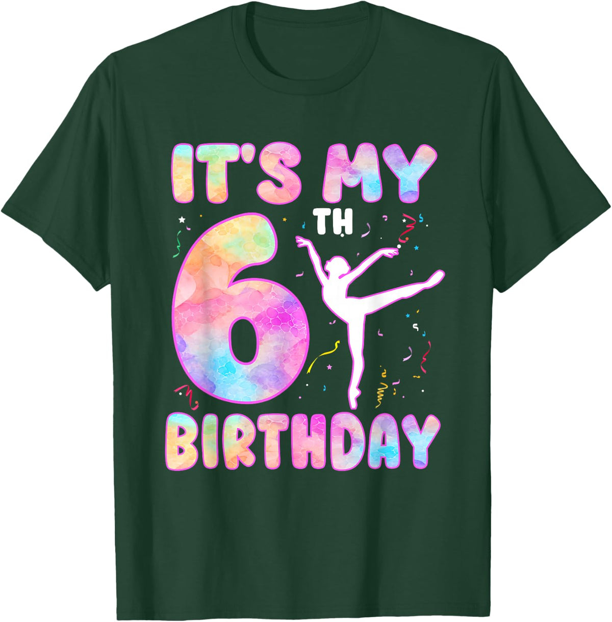 It's My 6th Birthday Gymnastic Theme 6 Year Old Gymnast T-Shirt - Dark Green