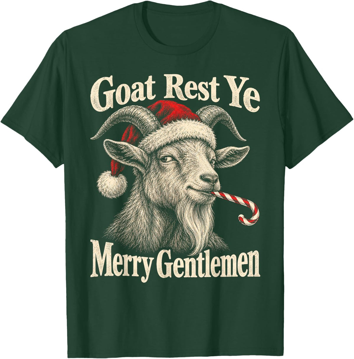 Goat Rest Ye Merry Gentlemen Christmas Farm Pun T-Shirt - Dark Green