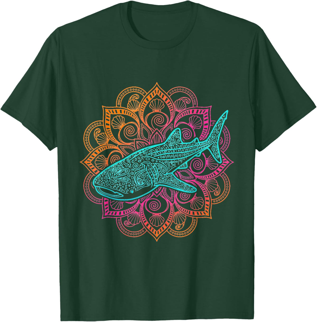 Whale Shark Ocean Henna Art Design T-Shirt - Dark Green