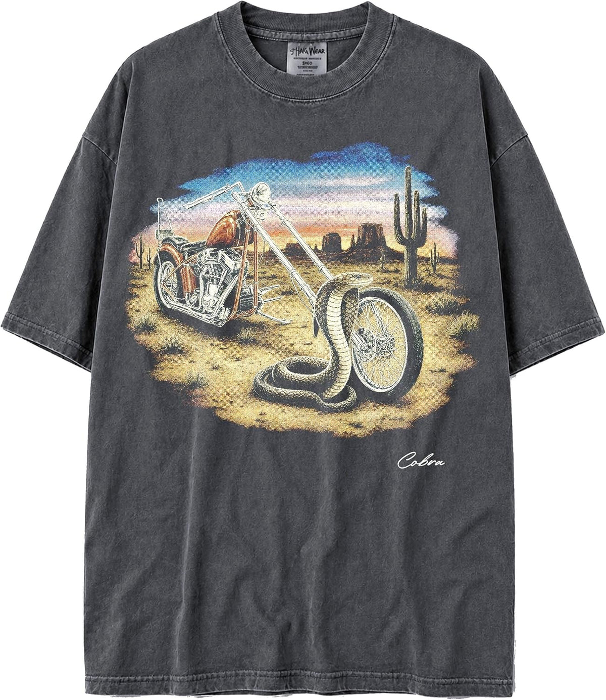 Faded U.S.A. MAX-Heavyweight Shaka Wear Oversized 7.5oz Cotton Biker Tshirt for Men & Women - Cobra Snake