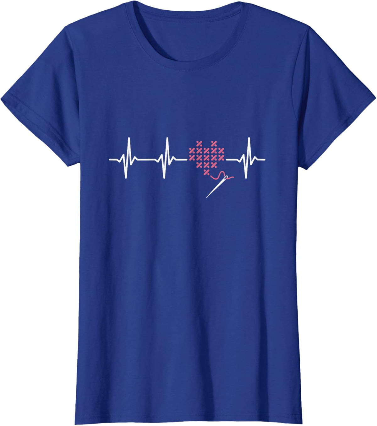 Cross Stitch Heartbeat Cross Stitching T-Shirt - Royal Blue