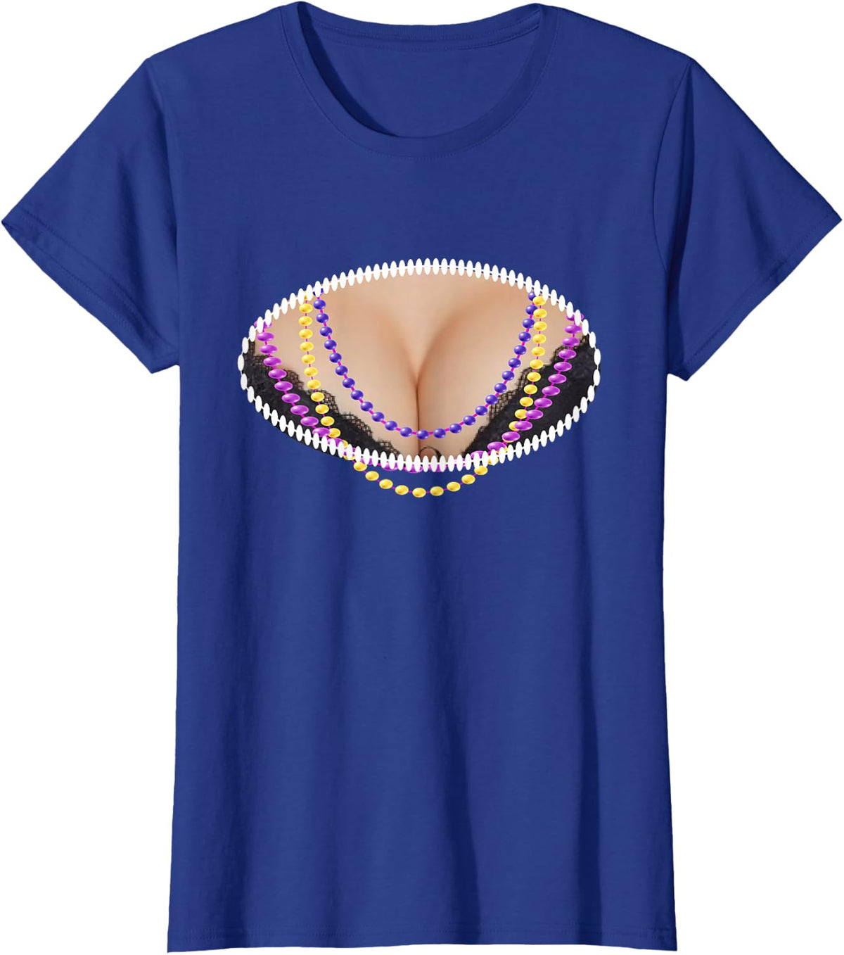 Mardi Gras Funny Busty Beads Boobs T-Shirt - Royal Blue