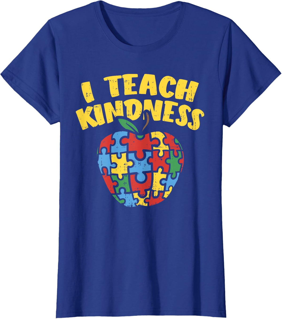 Autism Teacher Shirt I Teach Kindness Apple Puzzle Awareness T-Shirt - Royal Blue