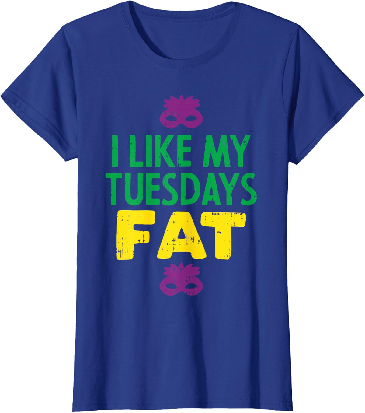 I Like My Tuesdays Fat Jester Mask Funny Mardi Gras Carnival T-Shirt - Royal Blue
