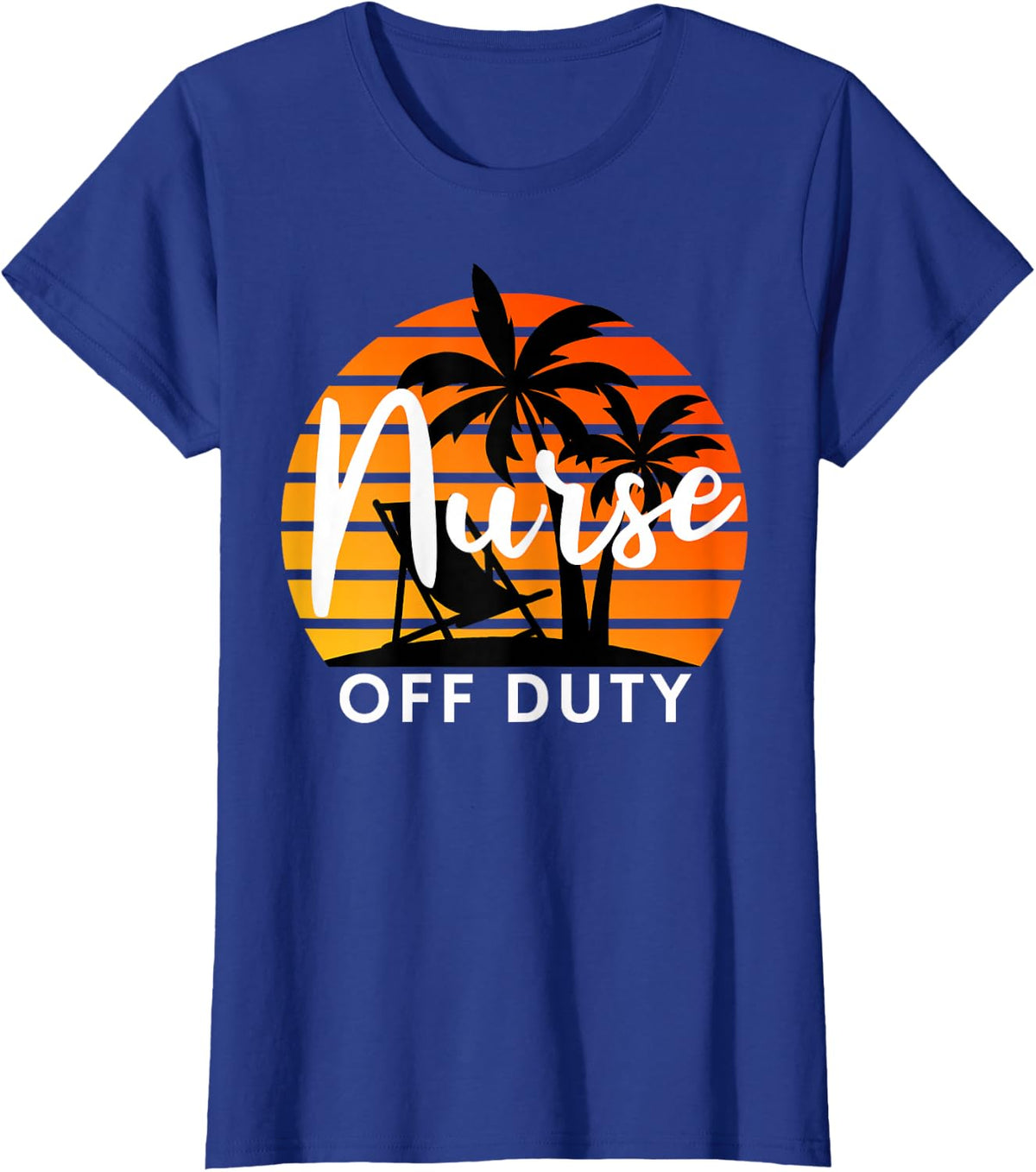 Nurse Off Duty Summer Vacation Palm Treee Beach Sunset T-Shirt - Royal Blue